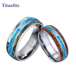 Wedding Rings Marriage Alliances 8mm Blue Opal Tungsten Carbide Jewelry Koa Wood Shell Band Couple For Men And Women Gift1281G