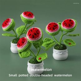 Decorative Flowers Fruit Simulation Potted Flower Crochet Double Ended Watermelon Living Room Decoration Gift 12.5cmx5.5cmx16cm