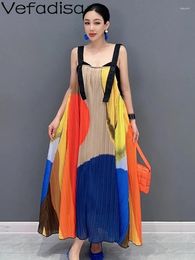 Casual Dresses Vefadisa 2023 Summer Colour Block Pleated Single Piece Strap Strapless Dress Personalised Fashion Girl ZY1761