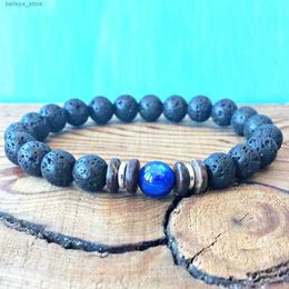 Charm Bracelets MG1607 8 MM Volcanic Lava AAA Blue Kyanite Wrist Mala Bracelet High Quality Energy Protection JewelryL23121