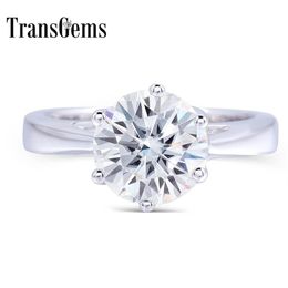 Transgems 2 ct ct 8mm Engagement Wedding Moissanite Ring Lab Grown Diamond Ring For Women in in 925 Sterling Silver For Women Y200184M