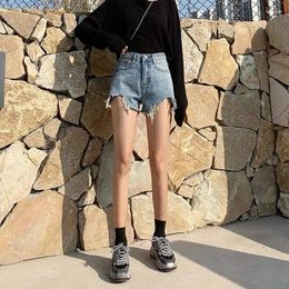 Women's Shorts Denim For Women Summer Korean Fashion Spicy Girl High Waist Slim A-line Loose Wide Leg Broken Hole Pants