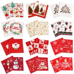 Upgrade 20pcs Christmas Paper Napkins Santa Claus Snowman Merry Christmas Decorations for Home New Year Disposable Tableware Supplies