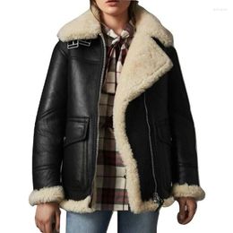 Women's Jackets Shearling Leather Jacket Genuine Lamb Fur Lined Black Bomber Coat