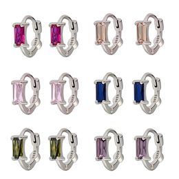 Stud Earrings Purple white Green Blue Red Square Heart Silver Color Small Hoop for Women Girls Wedding Jewelry 231219