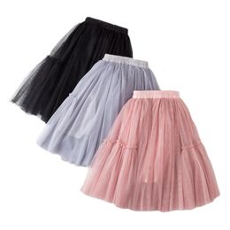 Юбки Детские юбки для девочек, хлопковая кружевная юбка-пачка, плиссированная юбка, черная, розовая, серая, детская одежда для детей 4, 6, 8, 10, 12 лет, юбка-петти, праздничная одежда 231219