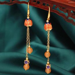 Dangle Earrings Mywiny Original Fashion Vintage Style Cloisonne Cap Green Nature Stones Tassel Ethnic Jewelry For Women