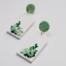 Dangle Earrings Polymer Clay Drop For Women Handmade Flowers Pendant Green Geometry Earring Jewelry Christmas Present