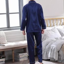 Men's Sleepwear Solid Colour Men Pyjamas Satin Lapel Pyjama Set With Long Sleeve Shirt Wide Leg Pants Soft Homewear For Fall