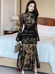 Casual Dresses Fashion Mesh Sexy Long Evening Dress Women Ladies Chic Flare Sleeve Skinny Maxi Party Prom Robe Mujer Vestidos Elastic