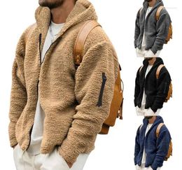 Men's Jackets Outdoor Warm Fleece Jacket Winter Cold Proof Coat Solid Colour Hooded Wholesale