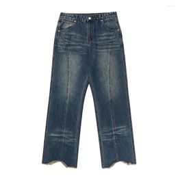 Men's Jeans High Street Denim Man Four Seasons Spliced Bleached Washed Scratched Loose Wide Leg Pants Full Length