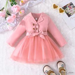 Girl's Dresses Dress For Kids 9 Months - 5 Years old Long Sleeve Solid Colour Cute Tulle Button Princess Formal Dresses with Belt For Baby Girl