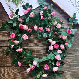 Decorative Flowers Artificial Hanging Rose Vine For Home Wedding Party Balcony Decor DIY Garland Plants Fake Flower