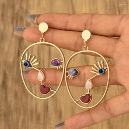 Stud Earrings Women's Abstract Art Face Gold Plated Hollow Drop Earring Fashion Jewellery Modern Women 2023 Piercing Ear