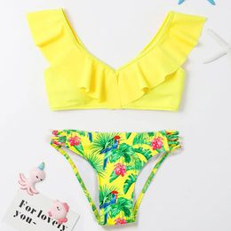 Wear Tropical Floral Girl Swimsuit Kids Ruffle Bikini Set 714 Years Two Piece Children's Swimwear Padded Bathing Suit 2022 Beachwear