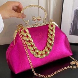Evening Bags Luxury Women's Silver Green Chain Shoulder Bags Gold PU Leather Shell Clip Designer Handbag And Purse Party Wedding Clutch 231219