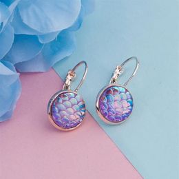 Clip-on & Screw Back DoreenBeads Drusy Jewellery Resin Mermaid Fish Dragon Scale Ear Clips Earrings Rose Gold AB Rainbow Multicolor297h