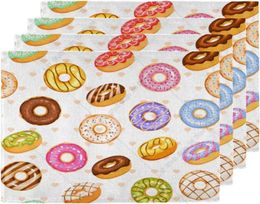 Table Mats Foods Donut Placemats Set Of 4 Washable Placemat Waterproof Place For Party Home Dining Decor 18x12 In