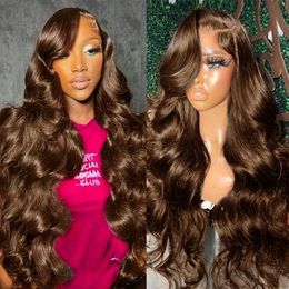 Synthetic Wigs Brown Body Wave 13x6 Hd Lace Frontal Wig Transparent Front Human Hair 13x4 Preplucked Coloured 231219