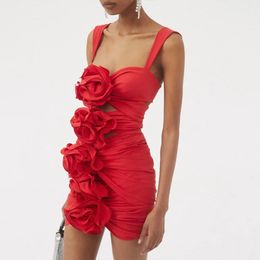 3D Flower Cutout Swimsuit Sexy Red Rose Slim Bikini Fashion Sling Swimwear Solid Vacation Beach Outfit 2023 Luxury 231020