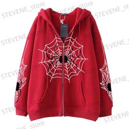 Men's Hoodies Sweatshirts High Quality Gothic Ins Spider Web Y2K Zipper Women's Hoodies Sweatshirt Loose Oversized Harajuk HighStreet Streetwear T231220