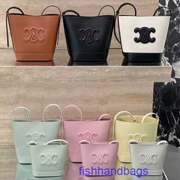 Wholesale Top Original Celins's tote bags online shop Macaron Spring Summer Small Fresh and Cute Mini Bucket Bag Triumphal Arch Embos With real logo