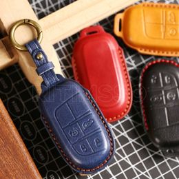 Car Key 4 Btns Leather Car Key Case Full Cover for Fiat Jeep for Dodge Ram 1500 Journey Charger Dart Challenger Durango Auto Accessories