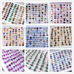 Cluster Rings 20pcs Natural Stone Tiger Eye Opal Pink Crystal Agates Aventurine For Women Ring Party Wedding