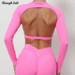 Active Shirts Open Back Yoga Top For Women Long Sleeve Workout Gym Crop Winter Sports Padded