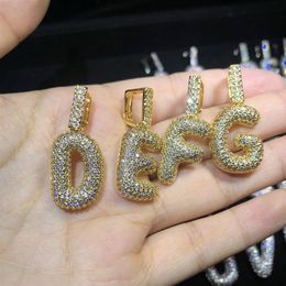 Hip Hop Iced Out Custom Bubble Letters Pendant Necklace Micro Pave Zircon with Rope Chian DIY Jewelry for Men2370