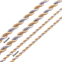 Width 2mm and 4mm Stainless Steel Rope Chain Gold Necklace Statement Swag 316L Stainless Steel ed Necklace Gold Chain190t2603