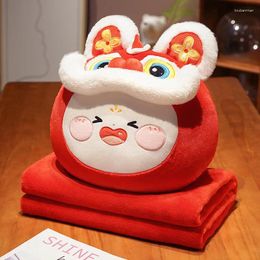 Blankets 2 In 1 Red Pillow Blanket Anime Cushion Aldult Chinese Year Plush Animal Nap Travel Airplane Sleep