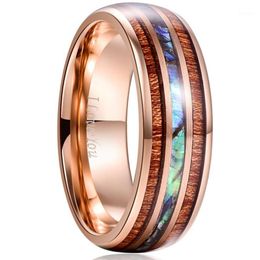 8MM Acacia Abalone Shell Tungsten Steel Ring Male Rose Gold Colour Engagement Anniversary Birthday Gift Wood Men Ring Bague Homme1257y