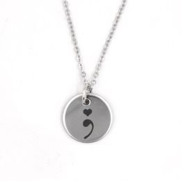 New Arrival Stainless Steel Necklace Semicolon Necklace Depression Awareness Pendant Necklace Warrior Mental Health Suicide Jewelr350L