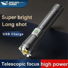 Smiling Shark Tactical Flashlight, XHP70 Super Bright LED Mini Flashlights, Zoomable, 3 Modes, Waterproof - USB Flash Light For Gift, Hiking, Camping, Power Outage