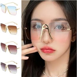 Women Rimless Sunglasses Gradient Sun Glasse Anti-UV Spectacles Square Eyeglasses Personality Goggles Oversize Lens Ornamental