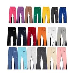 Galleriesy Denim Straight Sweatpants Speckled Letter Print Casual Pull-on Pants