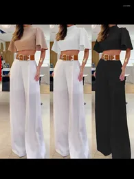 Women's Pants 2024 Summer High Neck Flare Sleeves Sexy Cross Back Top Loose Wide Leg Set For Women