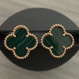 2024 Van clleef Designer Clover Studs Earring Vintage Four Leaf Clover Charm Stud Earrings Back Mother-of-Pearl Stainless Steel Gold Studs Agate
