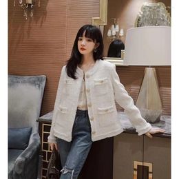 Women's Jackets 2023 Spring Autumn Winter Fashion High Sense Celebrity French Fragrance Style Beige White Short Coat Jacket