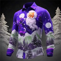 Men's Casual Shirts Santa Claus Festival Shirt 3d Print Hot Sale Christmas Long Sleeve Shirt Party Men's Shirt 3d Print Casual Fashion Men Clothing T2312