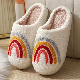 Slippers Cross-border Autumn And Winter Rainbow Cotton For Men Women Home Non-slip Indoor Warm Shoes