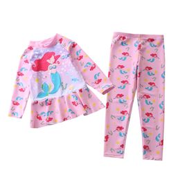 swimwear Girl Two Pieces Suit Plus Size Children Long Sleeve UV Protect Swimsuit 311 Year Kid Cute Cartoon Swimwear Surfing Suit