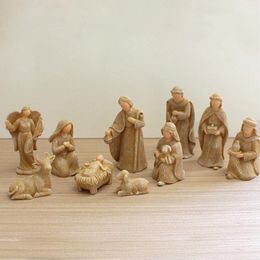 Decorative Figurines 10pcs Christ Nativity Statue Scene Baby Jesus Manger Resin Crafts Miniatures Religious Ornament Church Gift Christmas