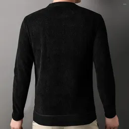 Men's Sweaters Jacquard Design Sweater Loose Fit Men Cosy O-neck With Plush Lining Texture Knitting For Teenagers