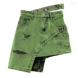 Skirts A Niche Design Denim Skirt With Asymmetrical Women's Washable Green And Summer Short For Women