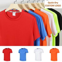 Men's T Shirts Custom Logo Quick Dry Round Neck T-shirt Printed Embroidered Sports Fitness Short Sleeve Top Outdoor Running Shirt