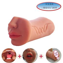 Massager Sex toy massager Men's Three Channel Name Tool Inverted Double Head Masturbation Device with Nose Silicone Products Aircraft Cup F