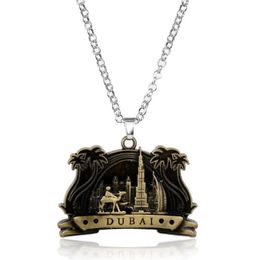 Chains Trendy Trinket DUBAI 3D Relief Building PatternTags Pendants Necklaces Long Link Chain Necklace244b